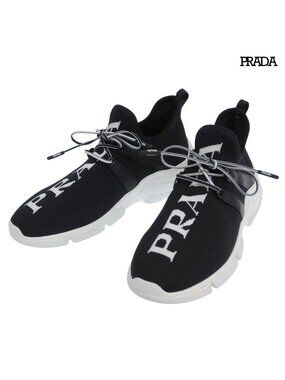 Prada Big Logo Knit Sneakers 37.5 Equivalent Black